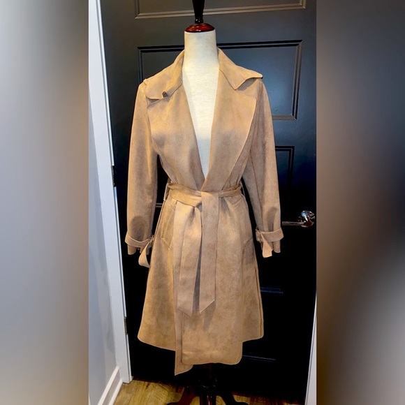 🇺🇸Lulus vegan suede trench coat sz S - Picture 9 of 13